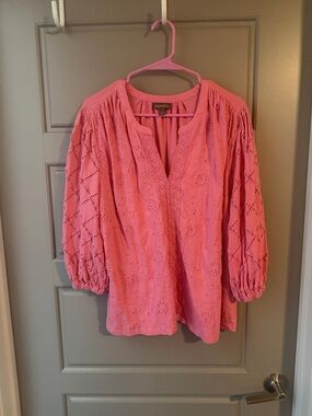 Style & Co. Coral Pink Eyelet Peasant Tunic